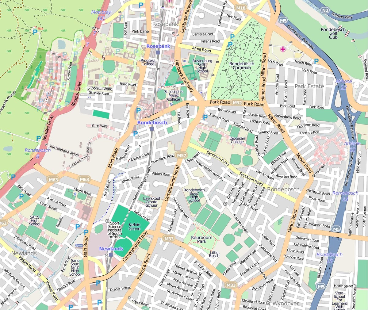 χάρτης της rondebosch Πόλη: Κέιπ τάουν