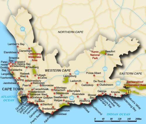 western cape παραλίες χάρτης