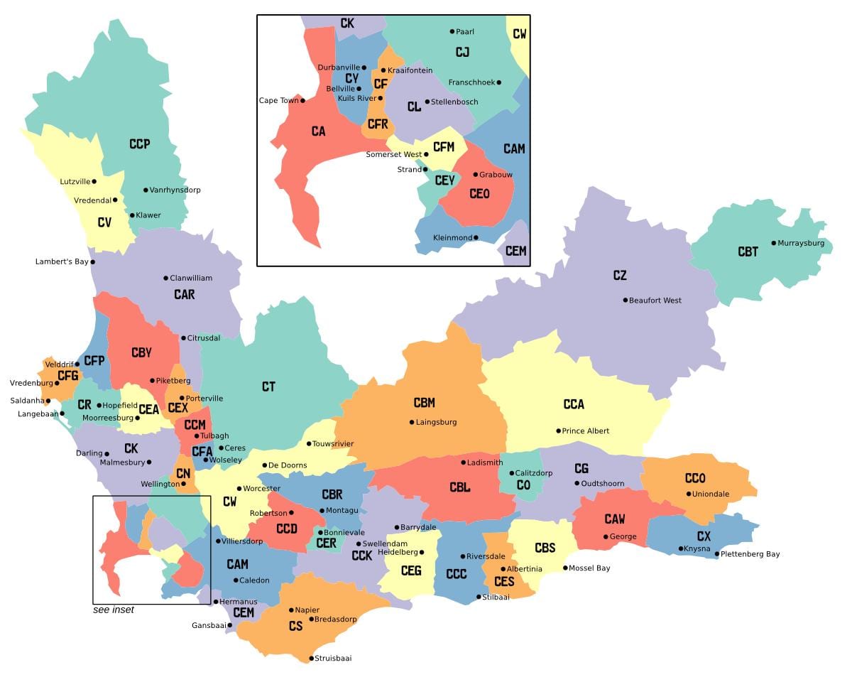 χάρτης της western cape προάστια