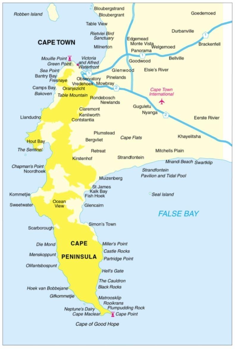 χάρτης του cape peninsula περιοδεία
