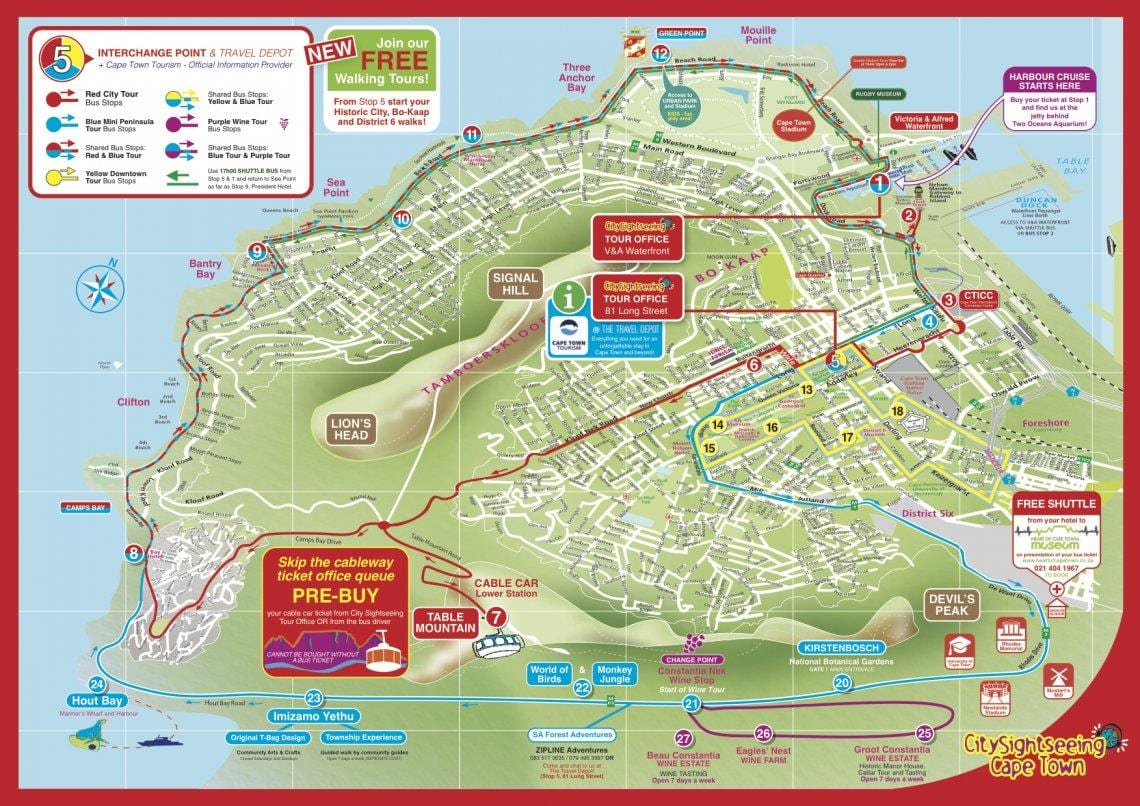 εμφάνιση χάρτη Cape Town city sightseeing bus