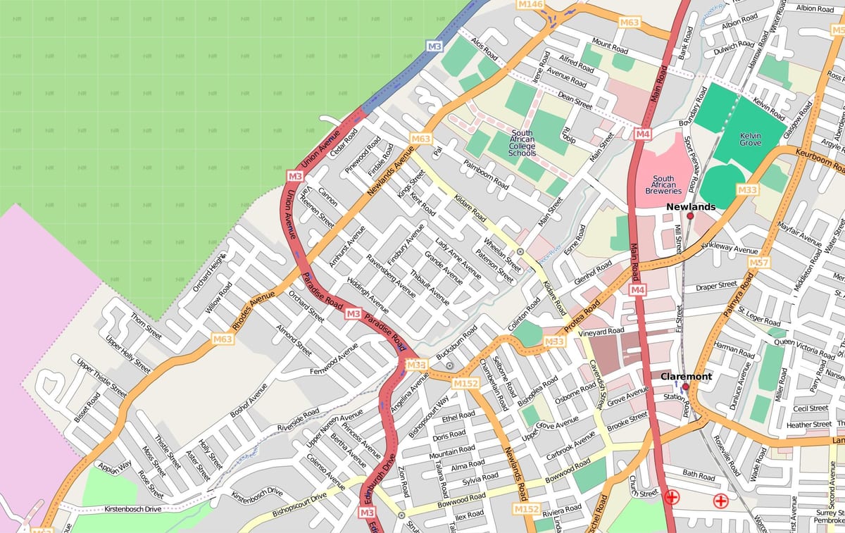 εμφάνιση χάρτη Cape Town newlands