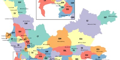 Χάρτης της western cape προάστια